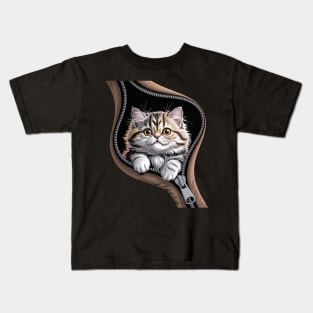 British Longhair Cat Zipper Cats Cute Kitty Lover Gift Kids T-Shirt